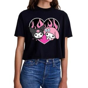 Kuromi & My Melody Flaming Heart Crop Top❤️‍🔥